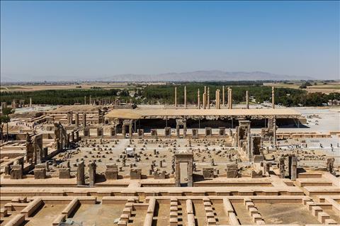 Veduta aerea dei monumenti in rovina a Persepoli